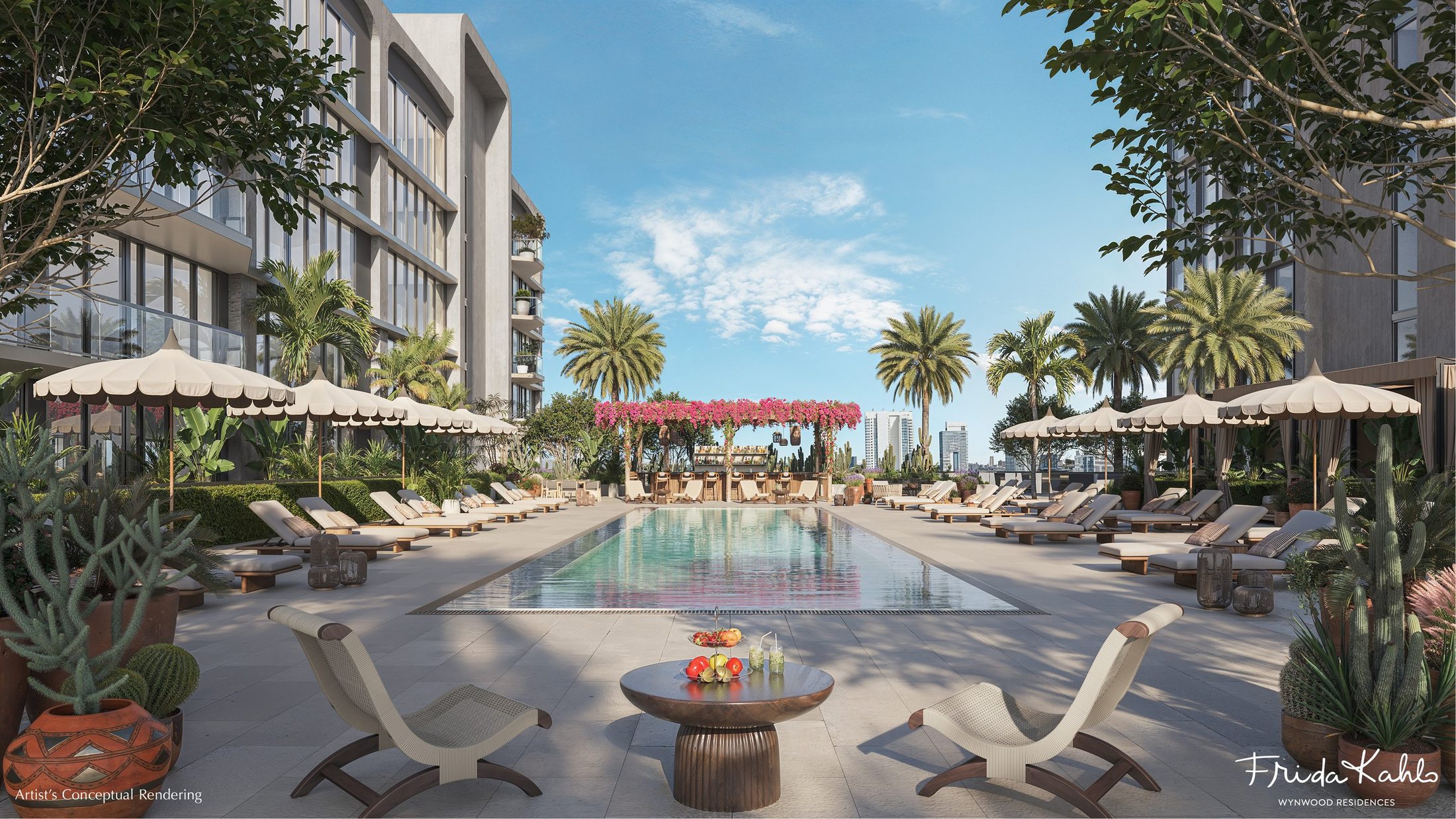 Resort-style pool deck between the towers